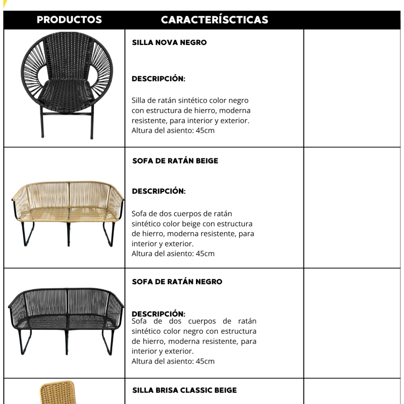 Sillas y Sofas de ratán y estructura de hierro