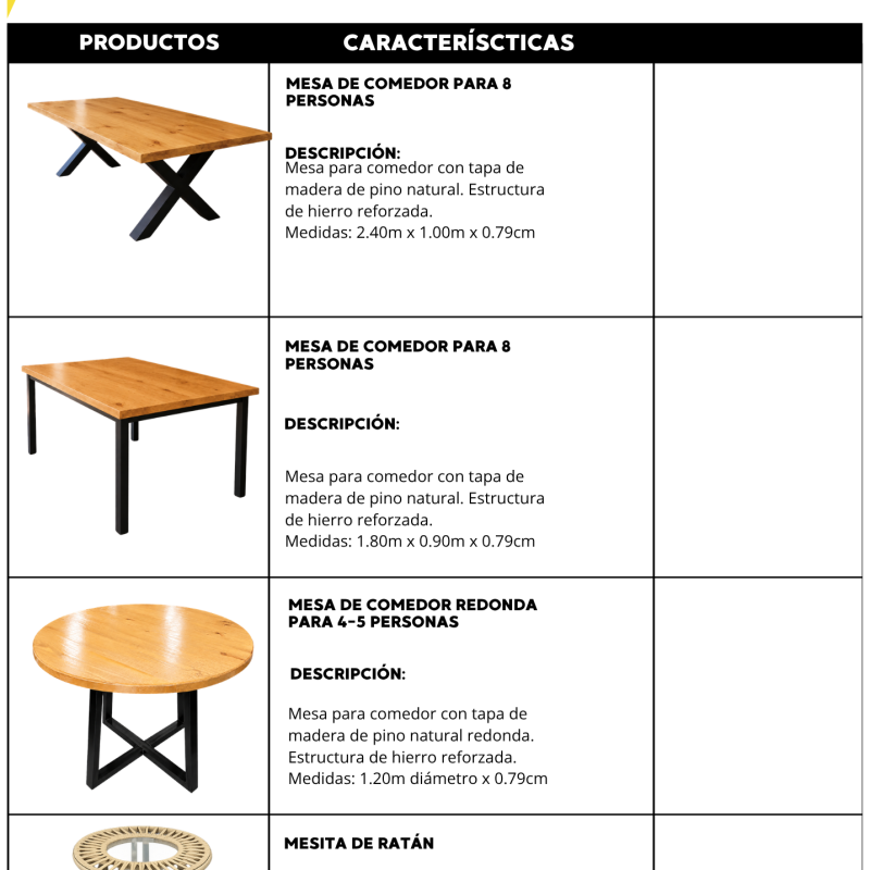 Mesas con estructura de hierro