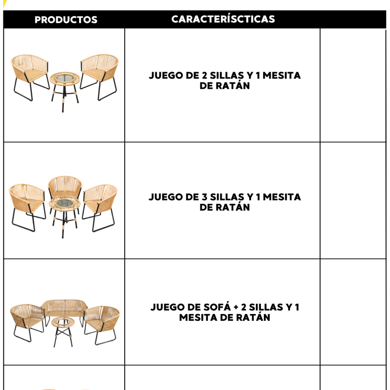 Juegos de Sillas y Mesas de Ratán con estructura de hierro